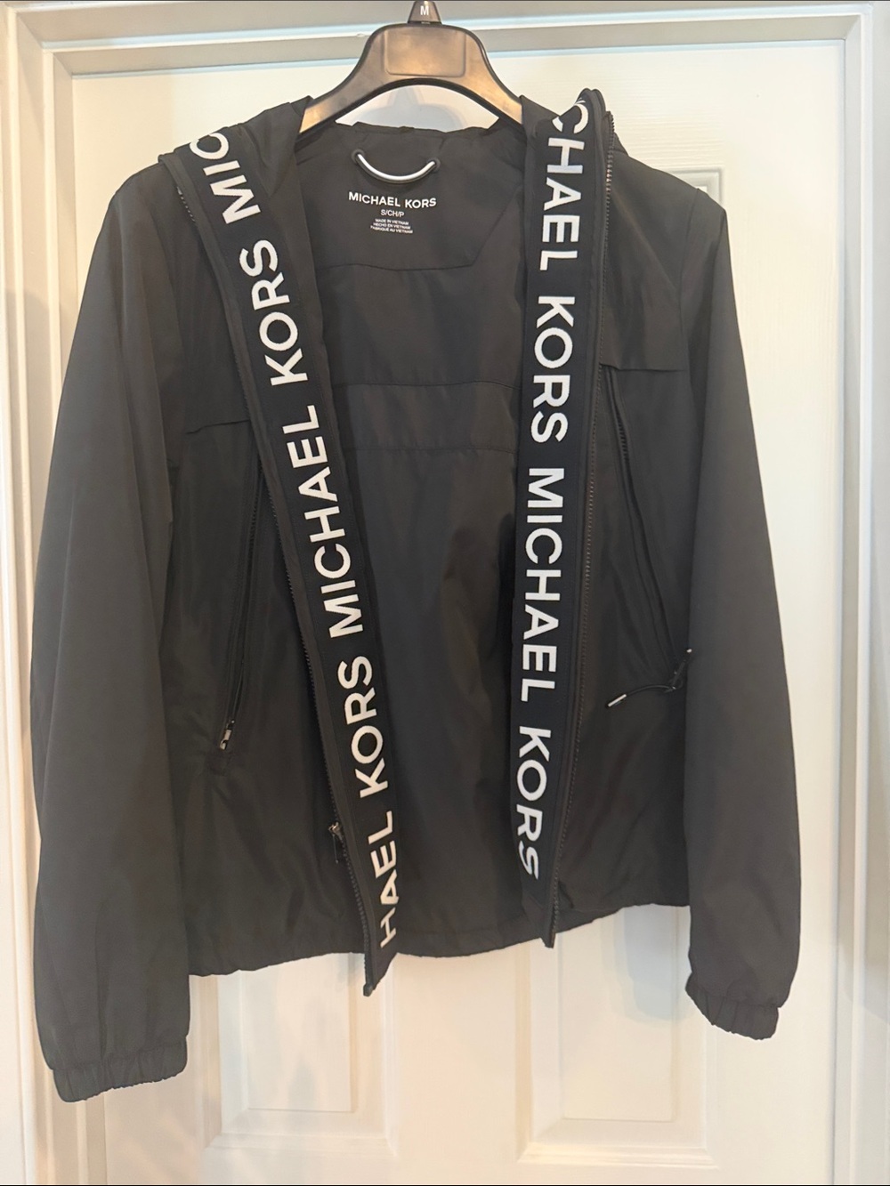 Michael Kors Black Hooded Jacket with Logo Trim